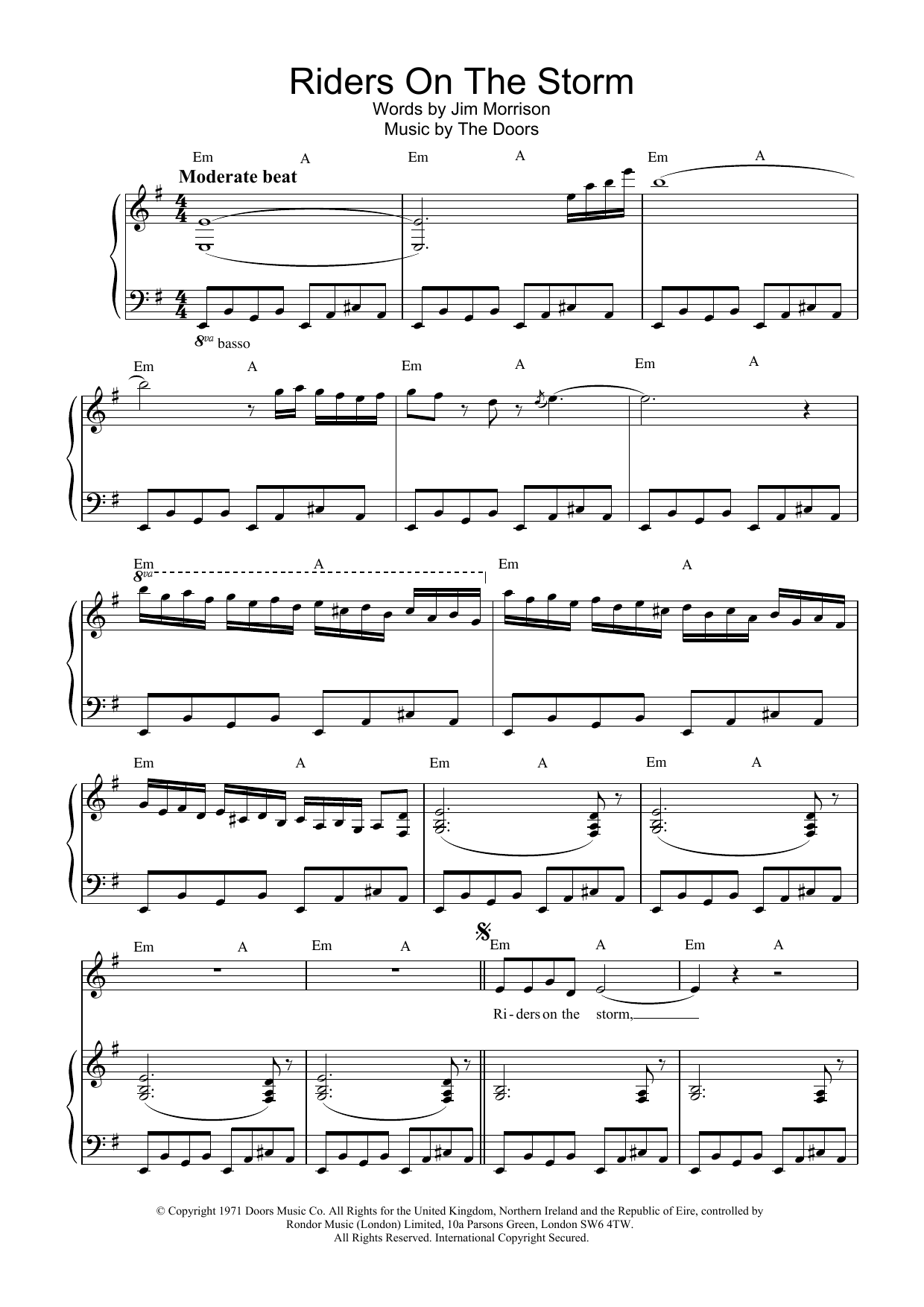 The Doors Riders On The Storm Sheet Music Notes & Chords for Guitar Tab (Single Guitar) - Download or Print PDF