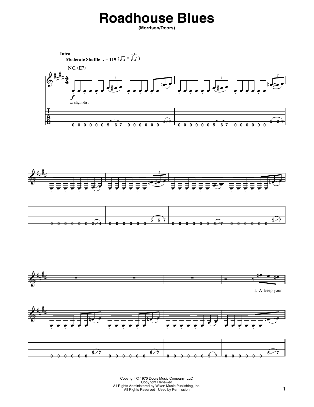 The Doors Roadhouse Blues Sheet Music Notes & Chords for Piano & Vocal - Download or Print PDF