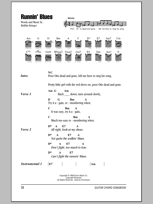 The Doors Runnin' Blues Sheet Music Notes & Chords for Guitar Chords/Lyrics - Download or Print PDF
