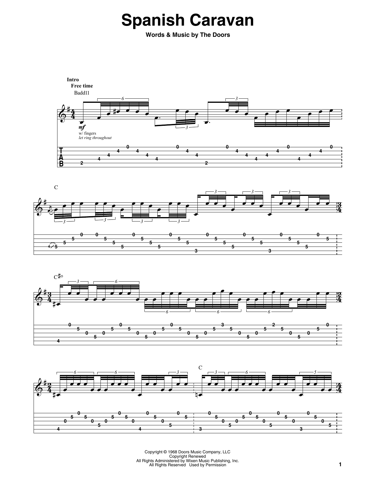 The Doors Spanish Caravan Sheet Music Notes & Chords for Guitar Chords/Lyrics - Download or Print PDF