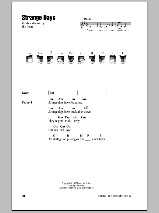 The Doors Strange Days Sheet Music Notes & Chords for Piano, Vocal & Guitar (Right-Hand Melody) - Download or Print PDF