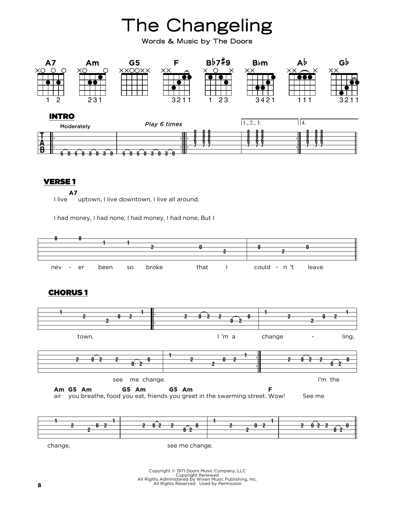 The Doors The Changeling Sheet Music Notes & Chords for Really Easy Guitar - Download or Print PDF