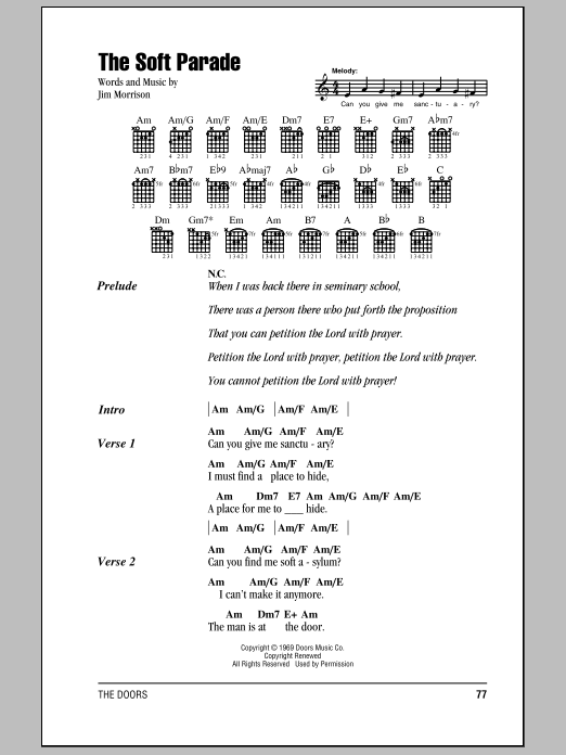 The Doors The Soft Parade Sheet Music Notes & Chords for Guitar Chords/Lyrics - Download or Print PDF