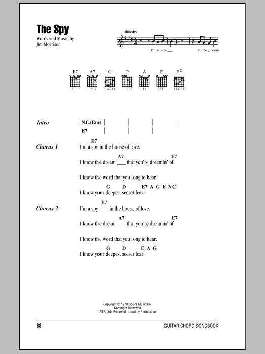 The Doors The Spy Sheet Music Notes & Chords for Guitar Chords/Lyrics - Download or Print PDF