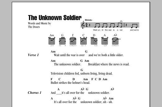 The Doors The Unknown Soldier Sheet Music Notes & Chords for Guitar Chords/Lyrics - Download or Print PDF