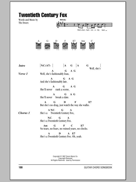 The Doors Twentieth Century Fox Sheet Music Notes & Chords for Guitar Chords/Lyrics - Download or Print PDF