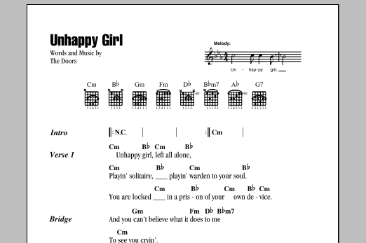 The Doors Unhappy Girl Sheet Music Notes & Chords for Guitar Chords/Lyrics - Download or Print PDF
