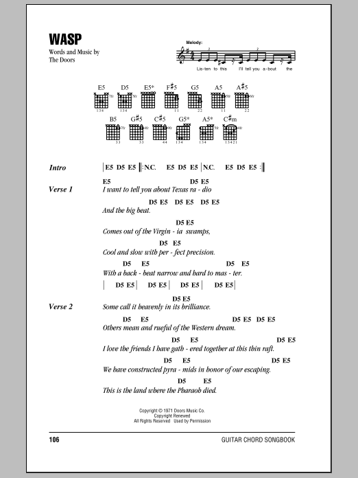 The Doors WASP Sheet Music Notes & Chords for Guitar Chords/Lyrics - Download or Print PDF