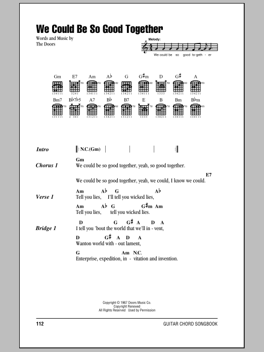 The Doors We Could Be So Good Together Sheet Music Notes & Chords for Guitar Chords/Lyrics - Download or Print PDF