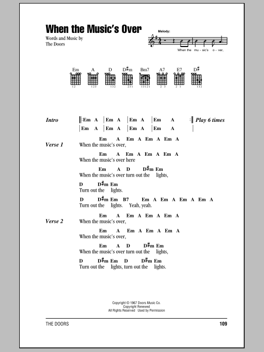 The Doors When The Music's Over Sheet Music Notes & Chords for Guitar Chords/Lyrics - Download or Print PDF
