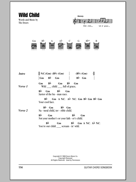 The Doors Wild Child Sheet Music Notes & Chords for Guitar Chords/Lyrics - Download or Print PDF