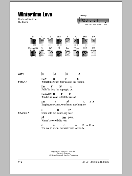 The Doors Wintertime Love Sheet Music Notes & Chords for Guitar Chords/Lyrics - Download or Print PDF