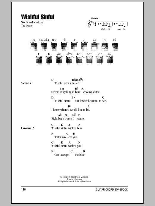 The Doors Wishful Sinful Sheet Music Notes & Chords for Guitar Chords/Lyrics - Download or Print PDF