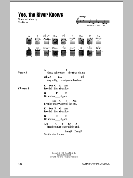 The Doors Yes, The River Knows Sheet Music Notes & Chords for Guitar Chords/Lyrics - Download or Print PDF