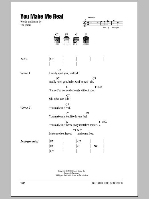The Doors You Make Me Real Sheet Music Notes & Chords for Guitar Chords/Lyrics - Download or Print PDF