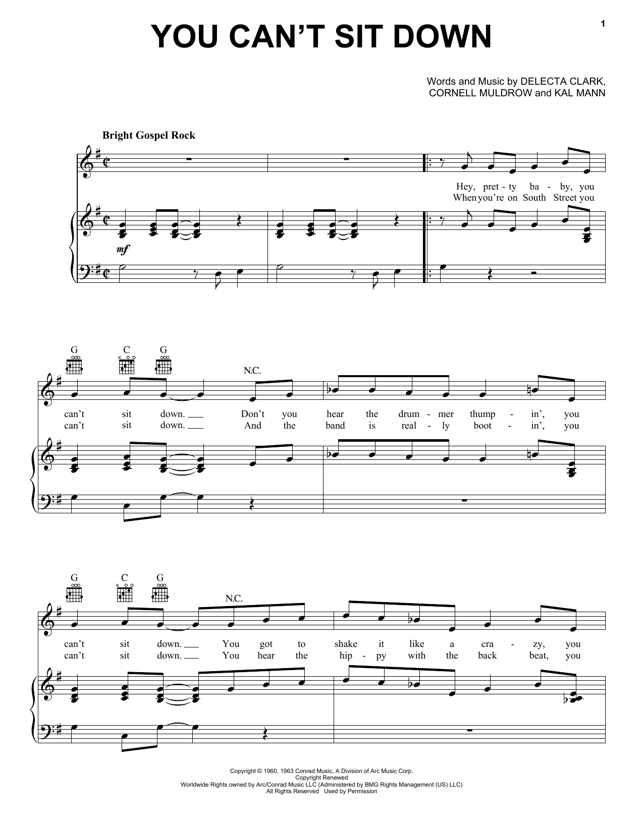 The Dovells You Can't Sit Down Sheet Music Notes & Chords for Melody Line, Lyrics & Chords - Download or Print PDF