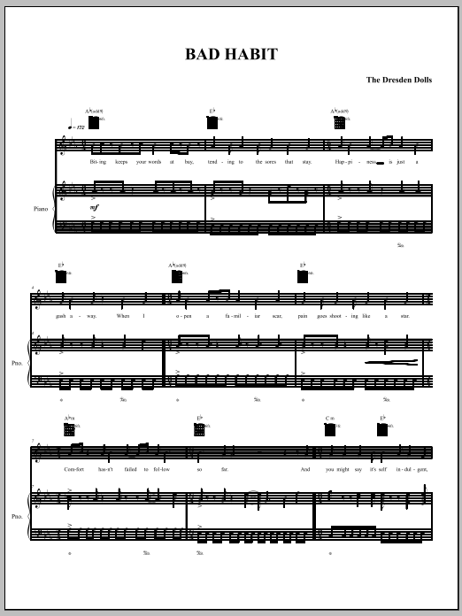 The Dresden Dolls Bad Habit Sheet Music Notes & Chords for Piano, Vocal & Guitar (Right-Hand Melody) - Download or Print PDF