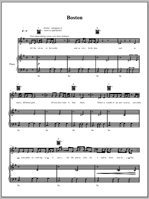 The Dresden Dolls Boston Sheet Music Notes & Chords for Piano, Vocal & Guitar (Right-Hand Melody) - Download or Print PDF