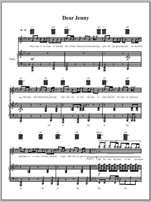 The Dresden Dolls Dear Jenny Sheet Music Notes & Chords for Piano, Vocal & Guitar (Right-Hand Melody) - Download or Print PDF