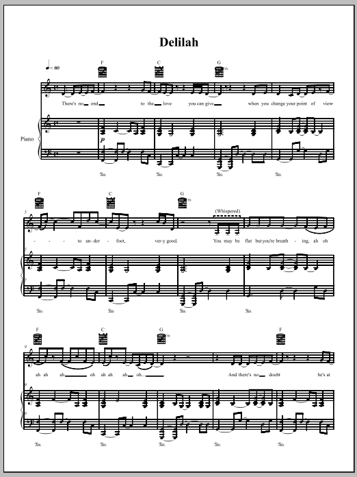 The Dresden Dolls Delilah Sheet Music Notes & Chords for Piano, Vocal & Guitar (Right-Hand Melody) - Download or Print PDF