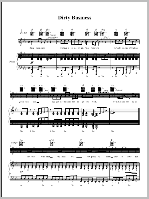 The Dresden Dolls Dirty Business Sheet Music Notes & Chords for Piano, Vocal & Guitar (Right-Hand Melody) - Download or Print PDF