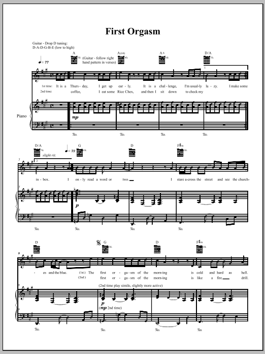 The Dresden Dolls First Orgasm Sheet Music Notes & Chords for Piano, Vocal & Guitar (Right-Hand Melody) - Download or Print PDF