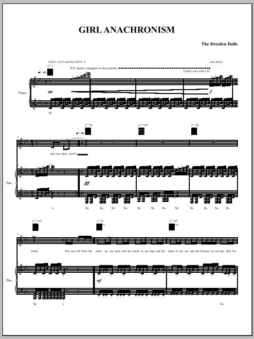 The Dresden Dolls Girl Anachronism Sheet Music Notes & Chords for Piano, Vocal & Guitar (Right-Hand Melody) - Download or Print PDF