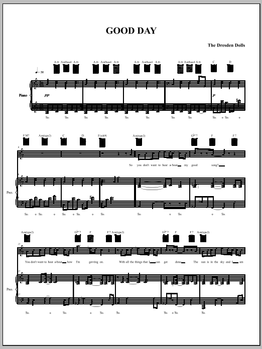 The Dresden Dolls Good Day Sheet Music Notes & Chords for Piano, Vocal & Guitar (Right-Hand Melody) - Download or Print PDF