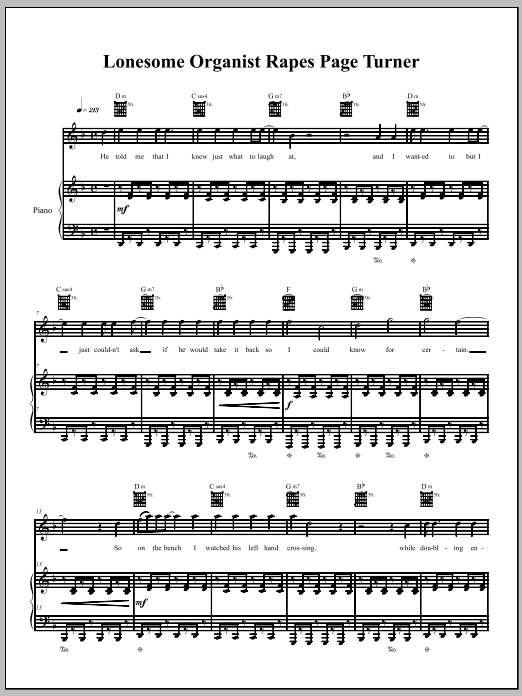 The Dresden Dolls Lonesome Organist Rapes Page-Turner Sheet Music Notes & Chords for Piano, Vocal & Guitar (Right-Hand Melody) - Download or Print PDF