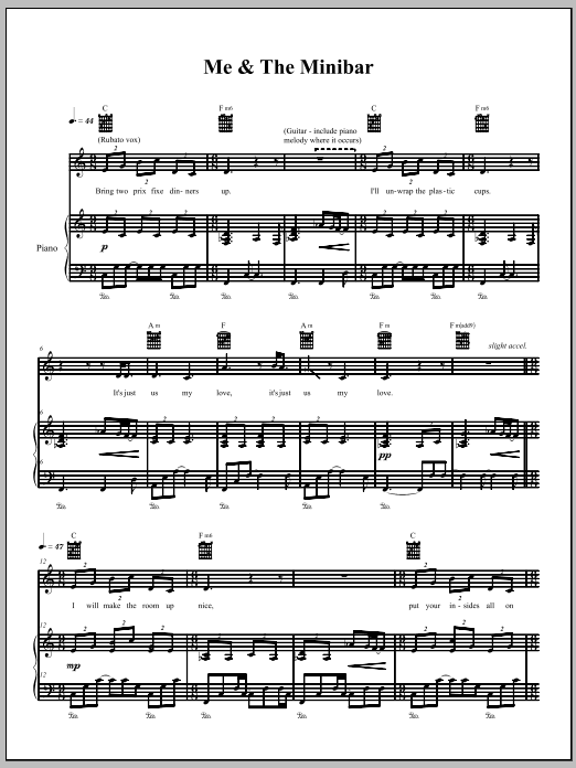The Dresden Dolls Me & The Minibar Sheet Music Notes & Chords for Piano, Vocal & Guitar (Right-Hand Melody) - Download or Print PDF