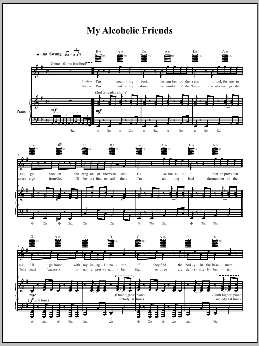 The Dresden Dolls My Alcoholic Friends Sheet Music Notes & Chords for Piano, Vocal & Guitar (Right-Hand Melody) - Download or Print PDF