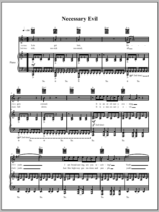 The Dresden Dolls Necessary Evil Sheet Music Notes & Chords for Piano, Vocal & Guitar (Right-Hand Melody) - Download or Print PDF