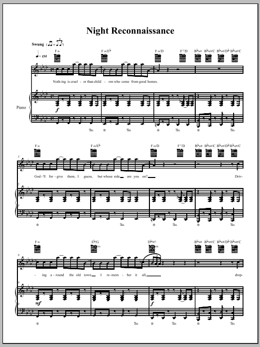 The Dresden Dolls Night Reconnaissance Sheet Music Notes & Chords for Piano, Vocal & Guitar (Right-Hand Melody) - Download or Print PDF