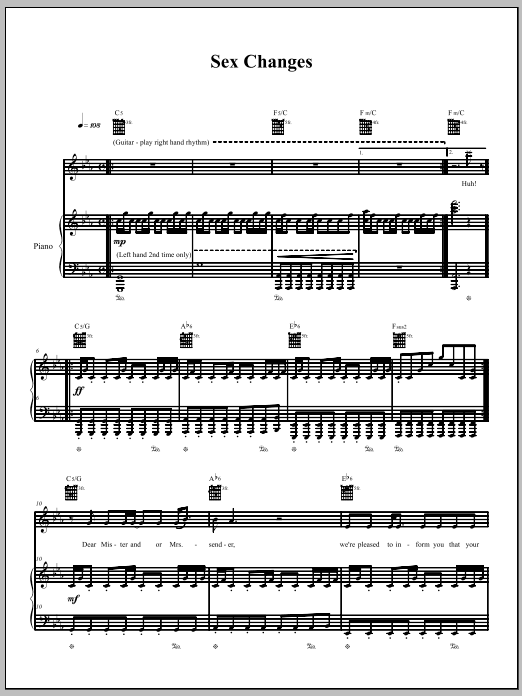 The Dresden Dolls Sex Changes Sheet Music Notes & Chords for Piano, Vocal & Guitar (Right-Hand Melody) - Download or Print PDF