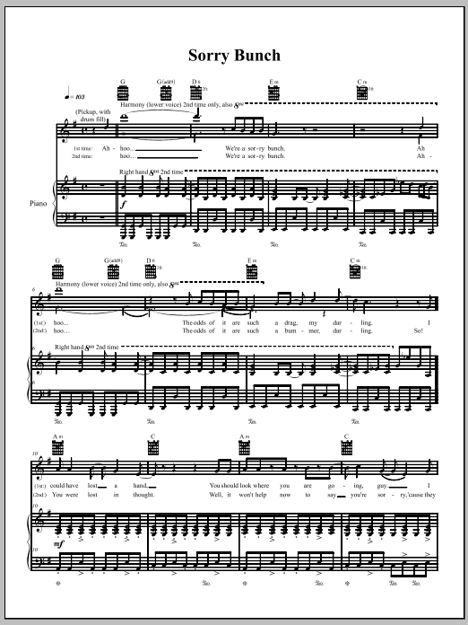 The Dresden Dolls Sorry Bunch Sheet Music Notes & Chords for Piano, Vocal & Guitar (Right-Hand Melody) - Download or Print PDF