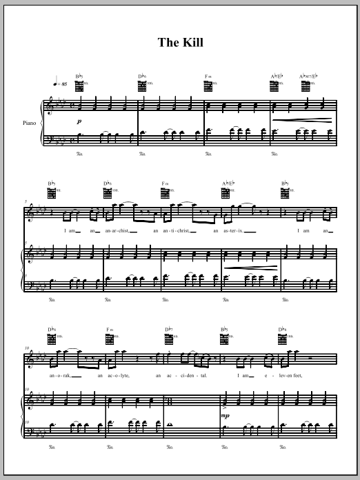 The Dresden Dolls The Kill Sheet Music Notes & Chords for Piano, Vocal & Guitar (Right-Hand Melody) - Download or Print PDF