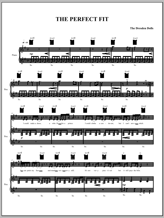 The Dresden Dolls The Perfect Fit Sheet Music Notes & Chords for Piano, Vocal & Guitar (Right-Hand Melody) - Download or Print PDF