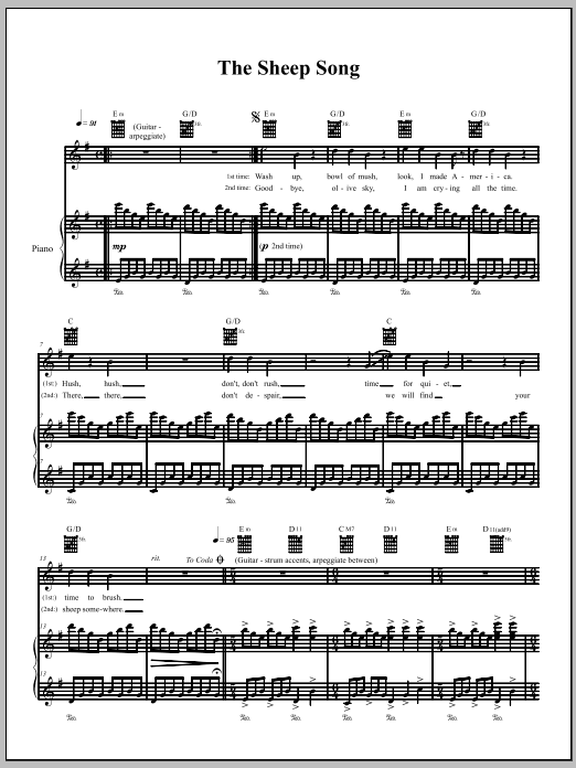 The Dresden Dolls The Sheep Song Sheet Music Notes & Chords for Piano, Vocal & Guitar (Right-Hand Melody) - Download or Print PDF