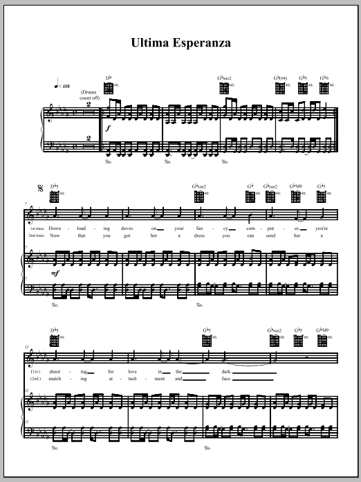 The Dresden Dolls Ultima Esperanza Sheet Music Notes & Chords for Piano, Vocal & Guitar (Right-Hand Melody) - Download or Print PDF