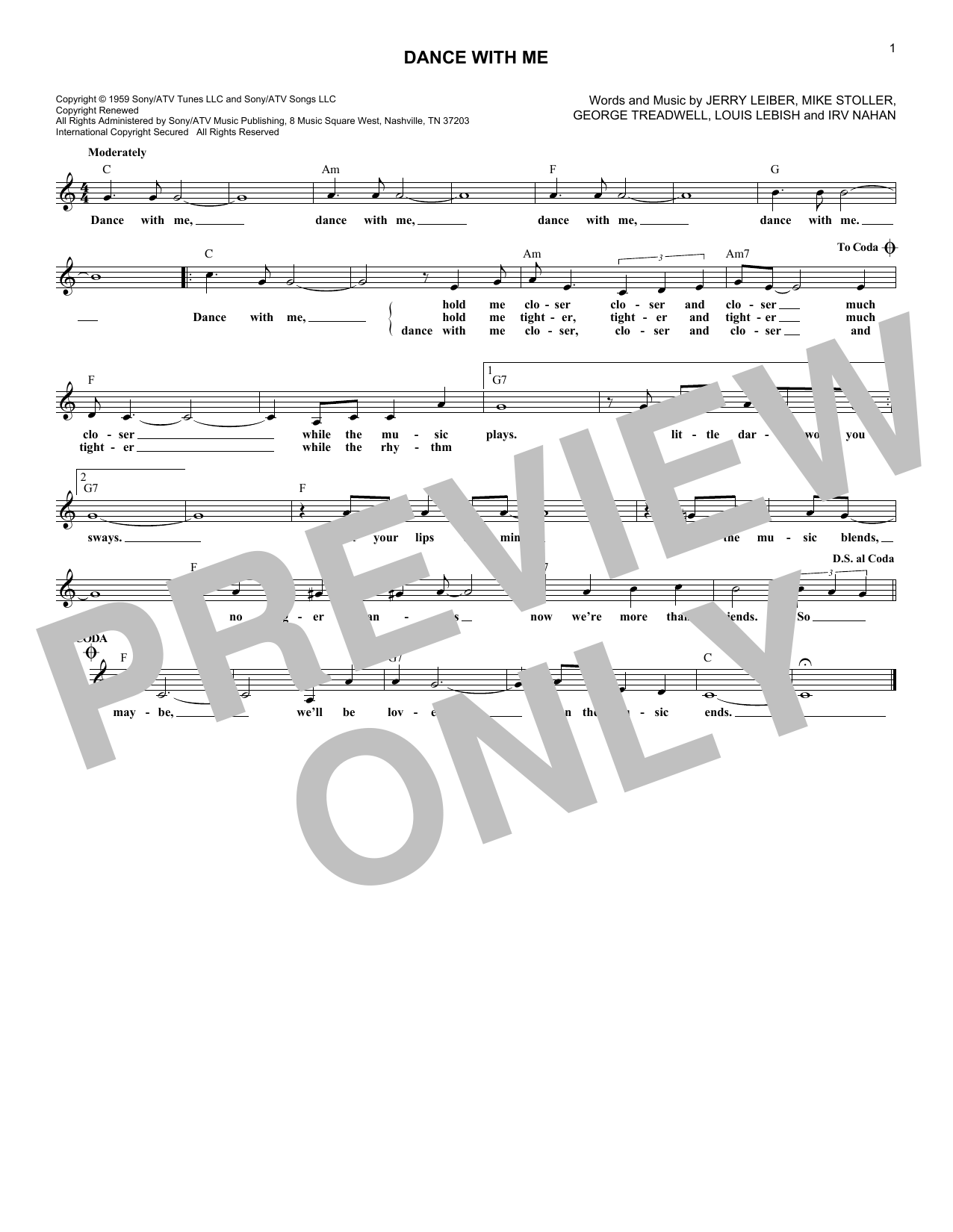The Drifters Dance With Me Sheet Music Notes & Chords for Melody Line, Lyrics & Chords - Download or Print PDF