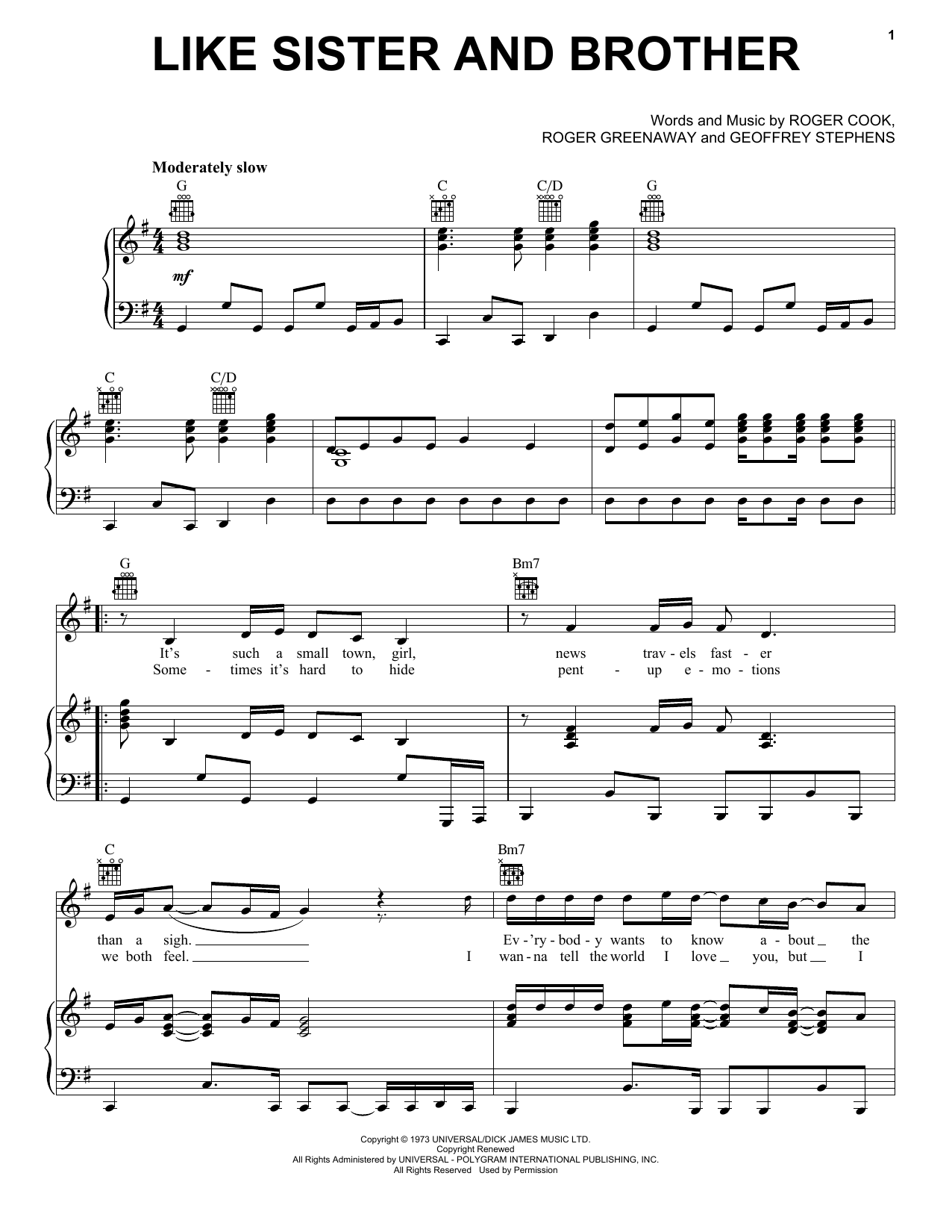 The Drifters Like Sister and Brother Sheet Music Notes & Chords for Piano, Vocal & Guitar (Right-Hand Melody) - Download or Print PDF