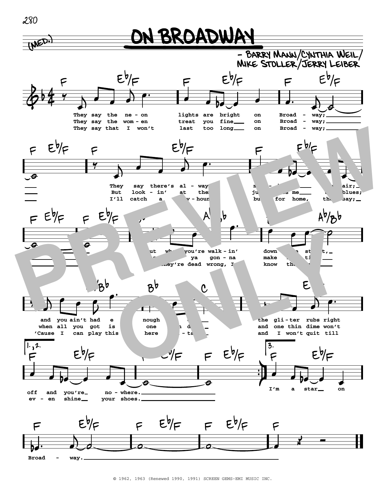 The Drifters On Broadway (High Voice) Sheet Music Notes & Chords for Real Book – Melody, Lyrics & Chords - Download or Print PDF