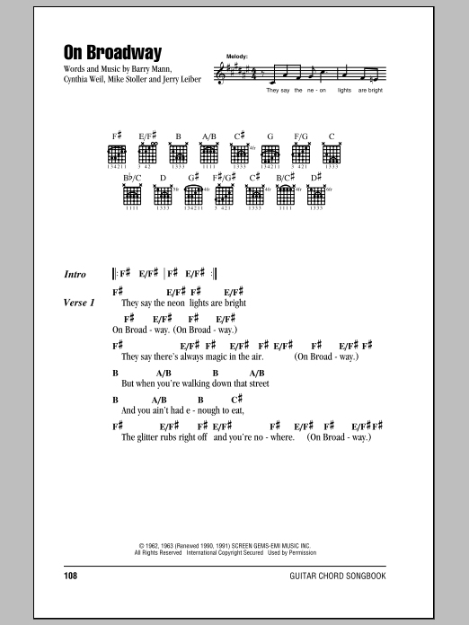 The Drifters On Broadway Sheet Music Notes & Chords for Lyrics & Chords - Download or Print PDF