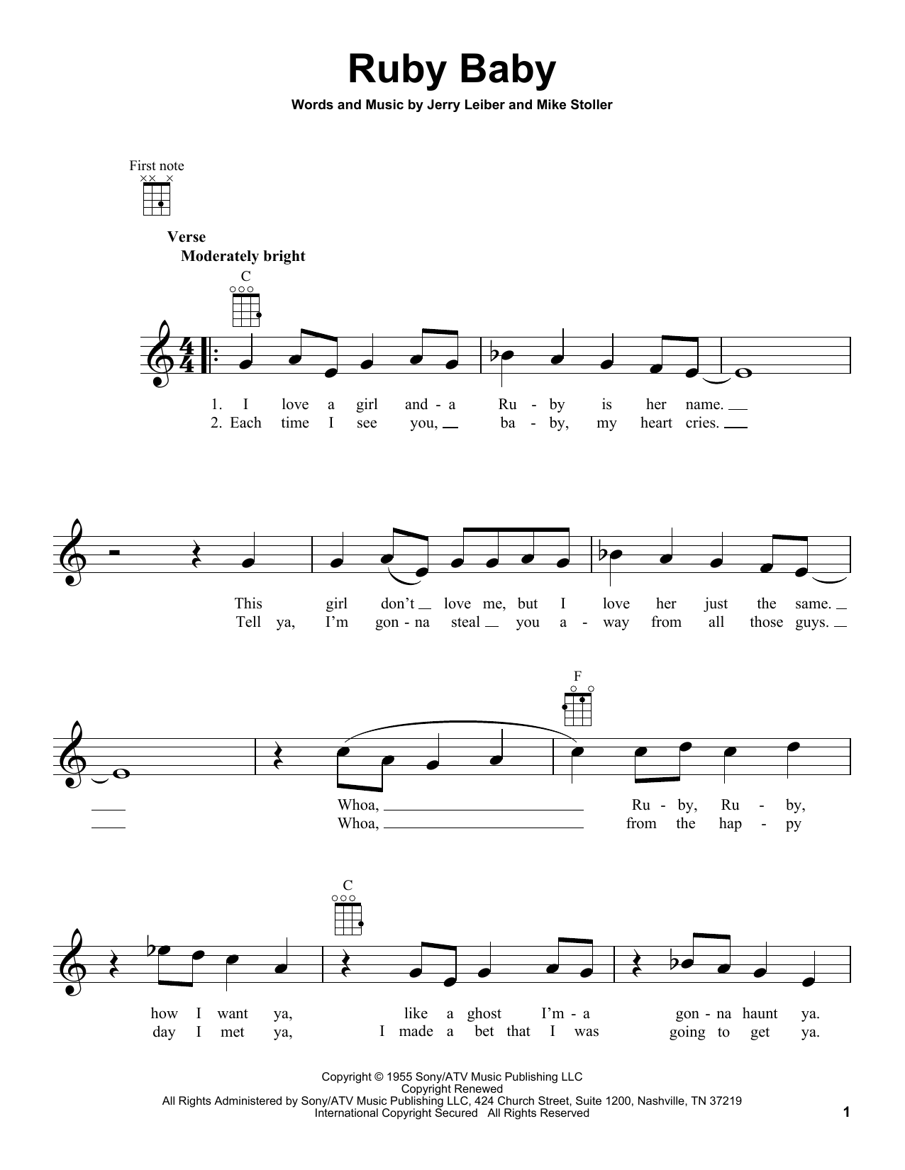 The Drifters Ruby Baby Sheet Music Notes & Chords for Ukulele - Download or Print PDF