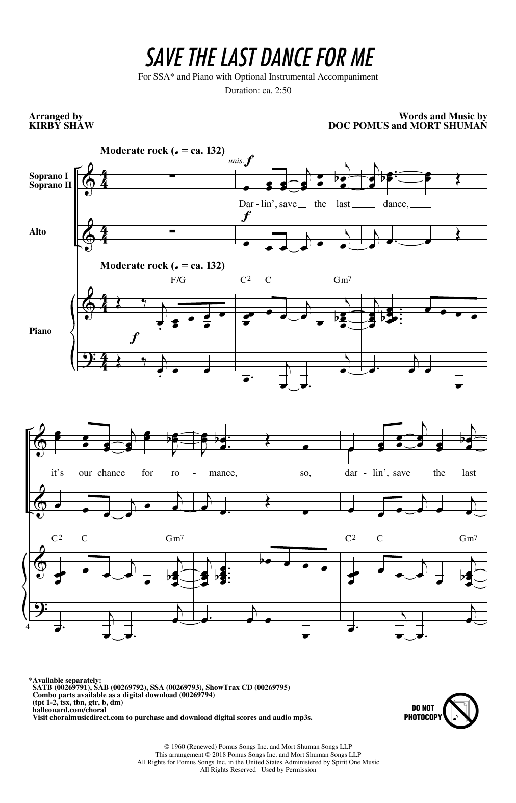 The Drifters Save The Last Dance For Me (arr. Kirby Shaw) Sheet Music Notes & Chords for SAB - Download or Print PDF