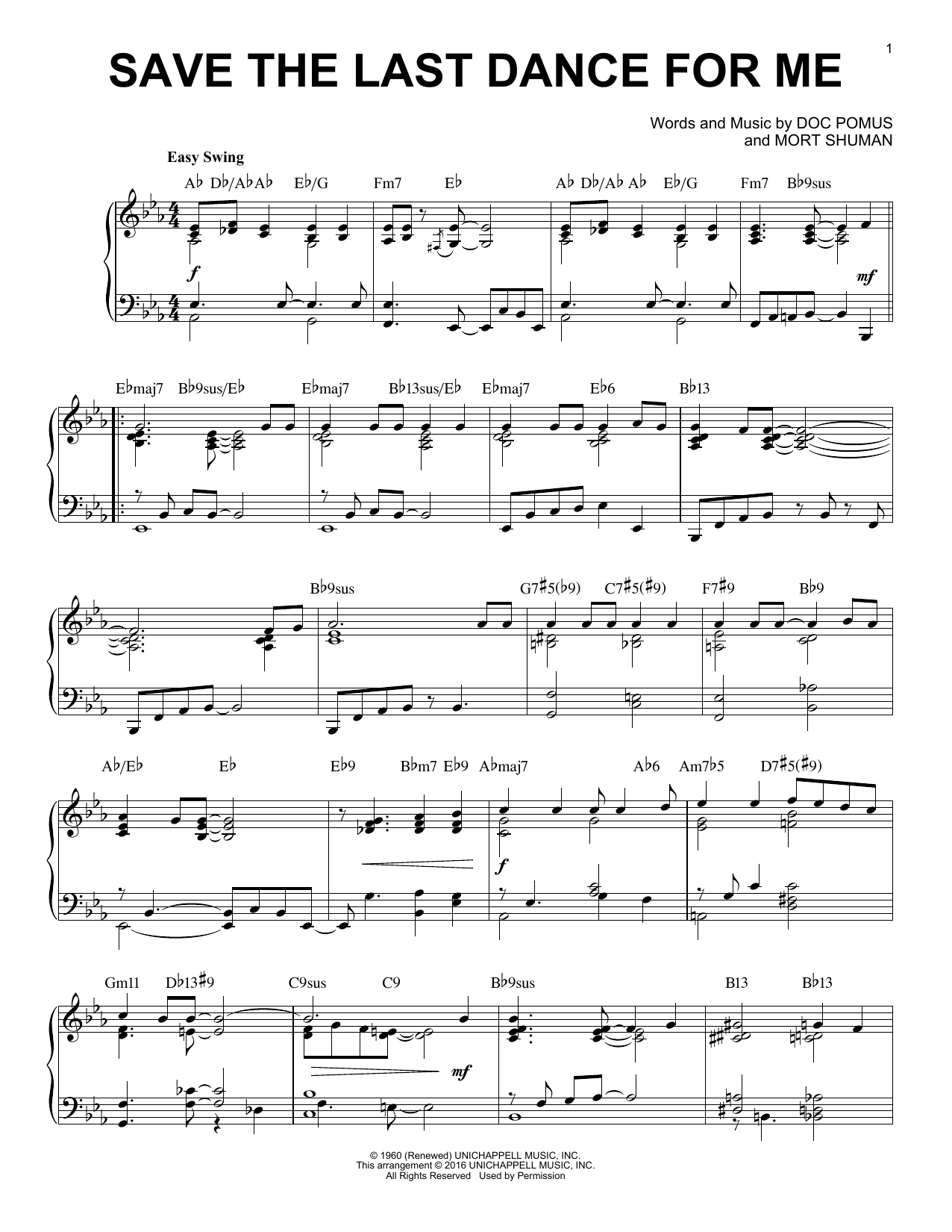 The Drifters Save The Last Dance For Me [Jazz version] (arr. Brent Edstrom) Sheet Music Notes & Chords for Piano - Download or Print PDF