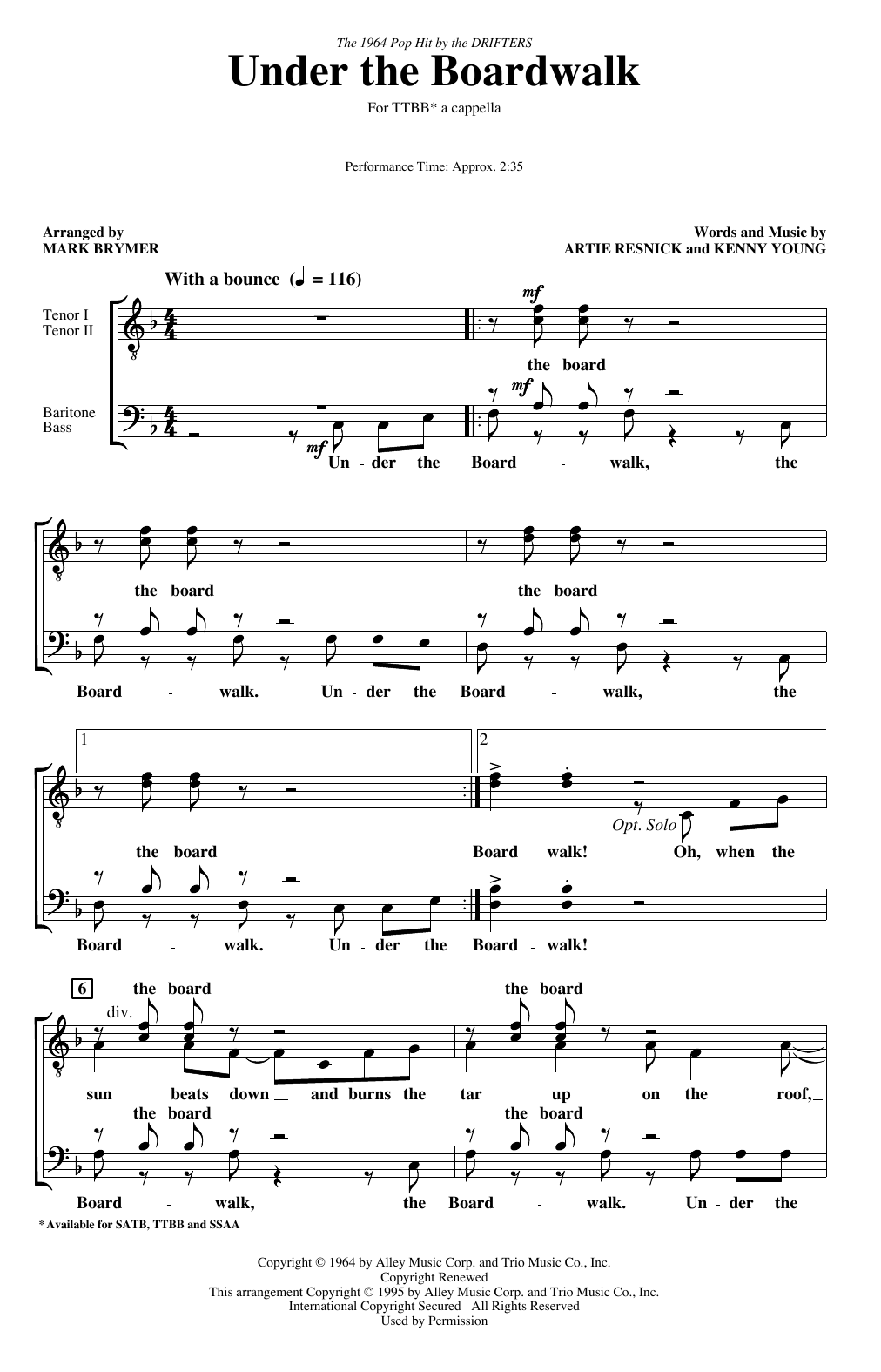 The Drifters Under The Boardwalk (arr. Mark Brymer) Sheet Music Notes & Chords for TTBB Choir - Download or Print PDF