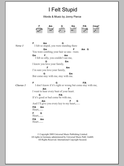 The Drums I Felt Stupid Sheet Music Notes & Chords for Lyrics & Chords - Download or Print PDF