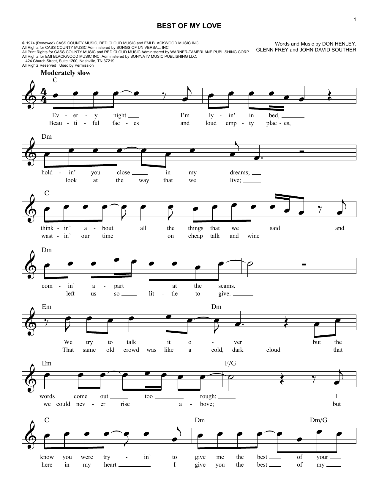 The Eagles Best Of My Love Sheet Music Notes & Chords for Really Easy Guitar - Download or Print PDF