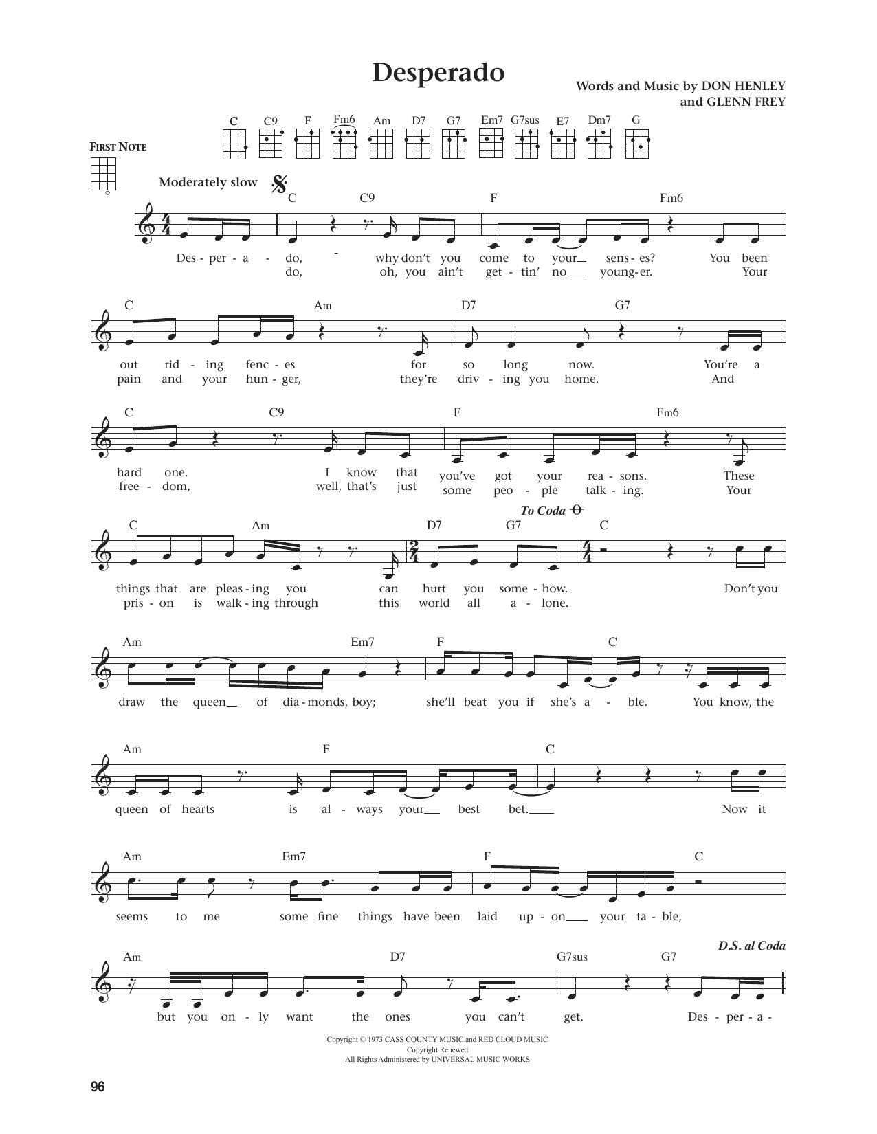 The Eagles Desperado (from The Daily Ukulele) (arr. Jim Beloff) Sheet Music Notes & Chords for Ukulele - Download or Print PDF